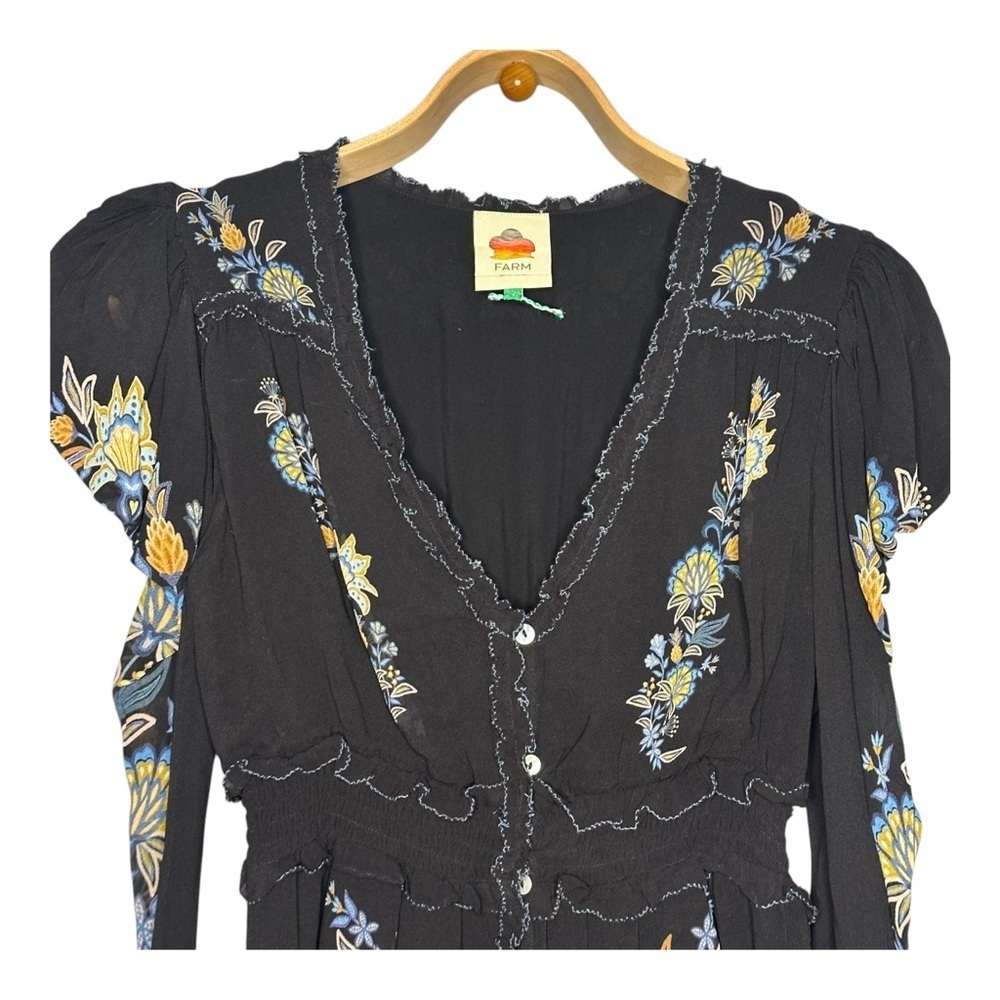 Farm Rio Floral-Embroidered Long-Sleeve Minidress. Sz: Small - Picture 8 of 12